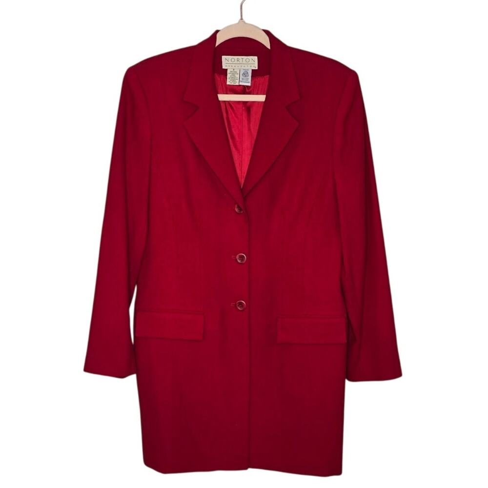 NORTON MCNAUGHTON Womens Sz 8 Red Vintage Button Blazer 100% Pure New Wool Lined